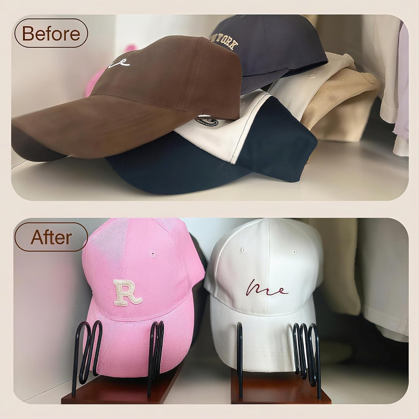 Wood & Metal Hat Rack Holds 7 Caps