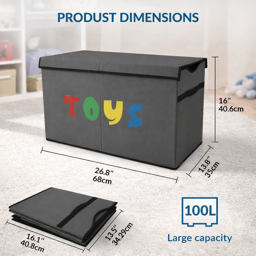 Toy Box Chest-Collapsible Sturdy Storage Bins with Lids