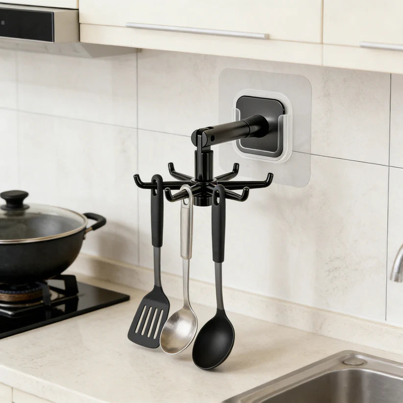 Kitchen and bathroom spoon and spatula wall-mounted rotating hook