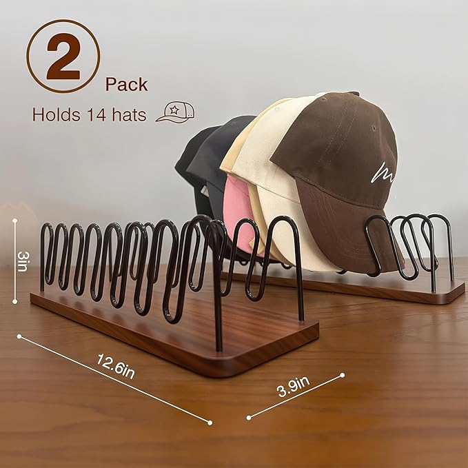 Wood & Metal Hat Rack Holds 7 Caps